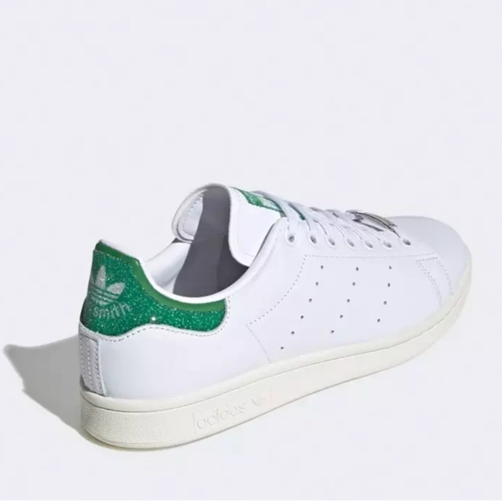 Adidas Stan Smith Swarovski Crystals Sneakers White Green Size 5 Sparkly Leather